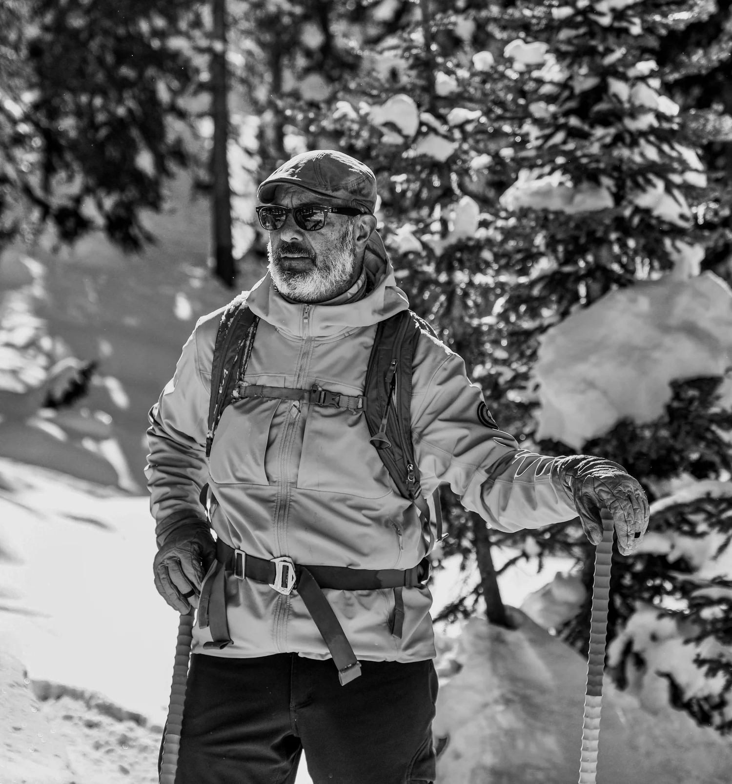 Kyle Lefkoff ski-touring, black and white